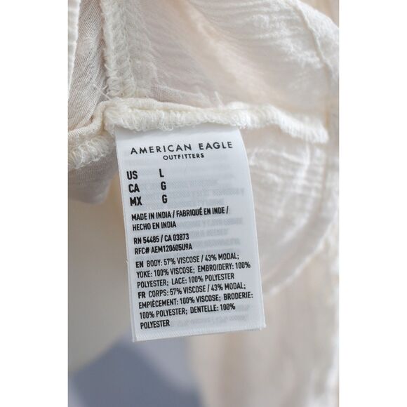 American Eagle Lace Button Up Top Lace Ruffle Boho Long Sleeve Cream Large - Picture 8 of 12